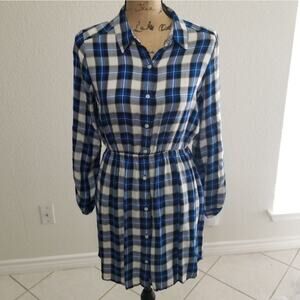 EXPRESS size SP blue white and black plaid elastic waistband long‎ sleeve